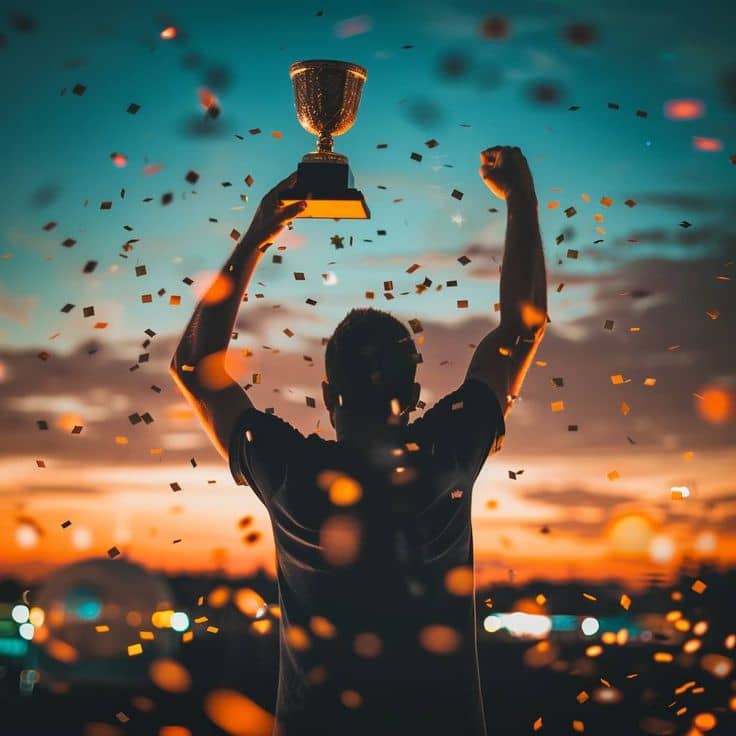 Winner holding a trophy